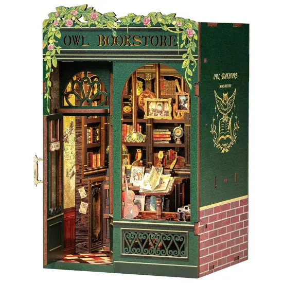 Miniature Wizardi Roombox Kit - Owl Bookstore Dollhouse Kit {1}
