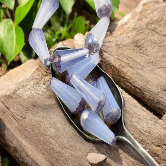 *6* 8x20mm Milky Crystal Silver Mercury Picasso Faceted Drop Beads {3}