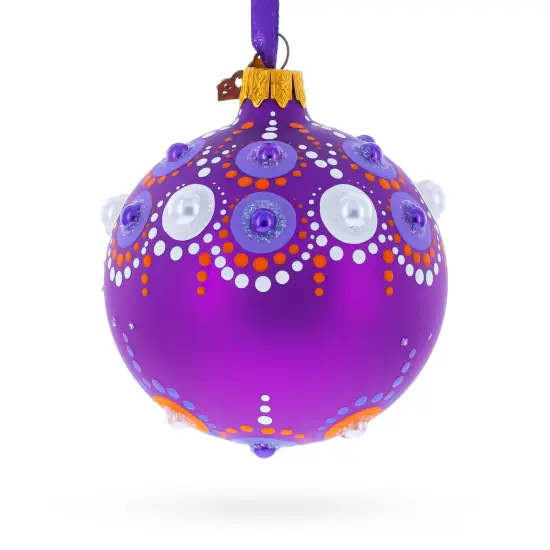 Purple Majesty with Silver Accents Geometric Glass Ball Christmas Ornament 3.25 Inches {4}