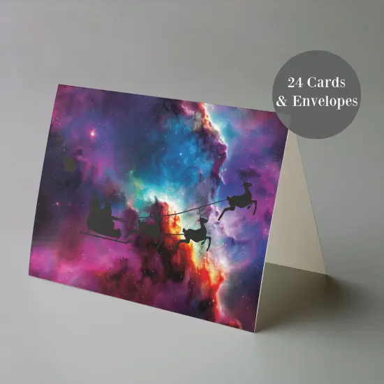 Space Santa Christmas Greeting Cards Boxed Set of 24 Holiday Notecards Featuring Santa Flying Through a Galaxy, Perfect for Kids, Boys, and Space Lovers {6}