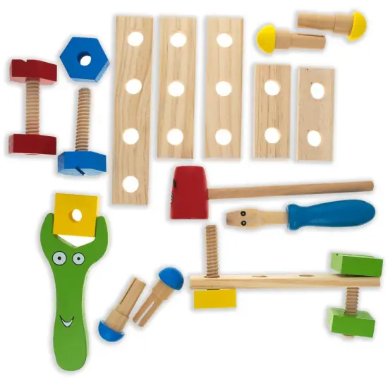 21 Pieces Construction Building Tools in Wooden Toolbox {4}