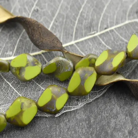 *11* 12x18mm Opaque Chartreuse Picasso 2 Cut Diamond Beads {2}