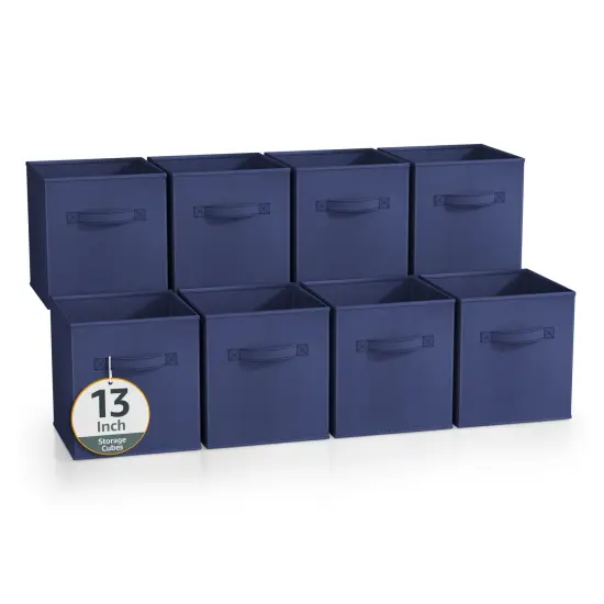 Sorbus Large 13" Storage Bins - 8 Pack Sturdy Collapsible Fabric Storage Cubes with Handles Navy blue {1}