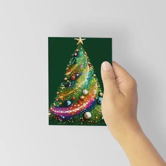 Rainbow Christmas Greeting Cards Boxed Set of 24 Holiday Notecards Featuring 6 Vibrant and Colorful Tree Designs, Perfect for Unique and Festive Wishes {6}