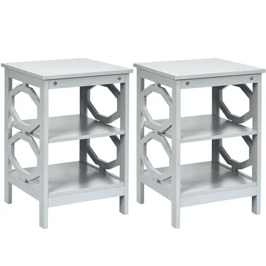 2 Pieces 3-tier Nightstand Sofa Side End Accent Table Storage Display Shelf White {8}
