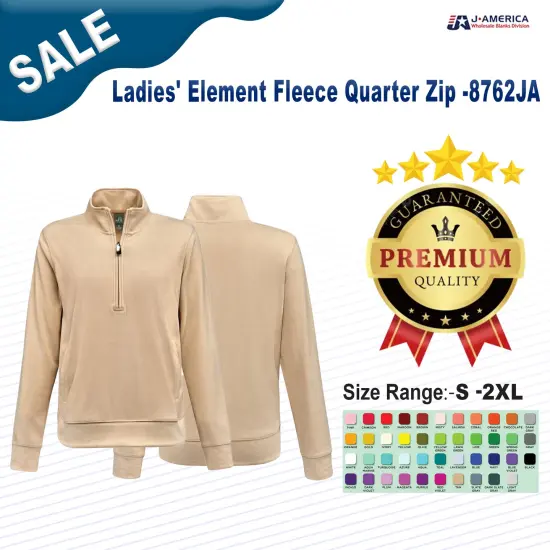 J America&reg; Ladies Element Fleece Quarter-Zip ALMOND {2}