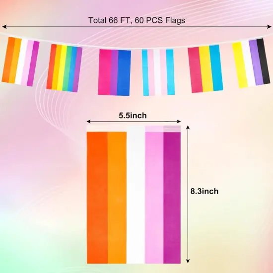 60 Rainbow Triangle Pride Flags, 66 Feet, 2 Sets, 5.5 x 8.3 Inches, LGBT Pride Occasion, Banner, Pennant {2}