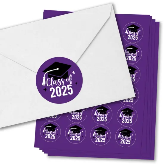 Big Dot of Happiness Class of 2025 Purple Grad Party Envelope Seal Stickers, Round Circle Stickers to Seal Cards, Graduation Envelope Seals, 120 Count {1}