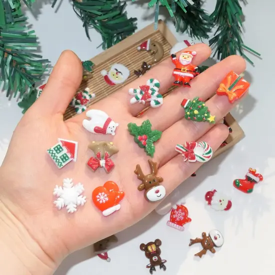 Christmas Resin Charms for Crafts,100 Pcs Flatback Slime Charm Beads Miniature Ornaments for Christmas Embellishments {4}