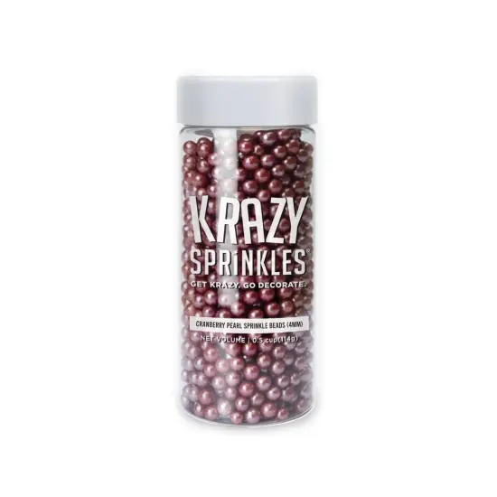 Krazy Sprinkles - Cranberry Pearl 4mm Beads (1/2 Cup, 1x Jar) for Cakes, Ice Cream & Cookies {3}