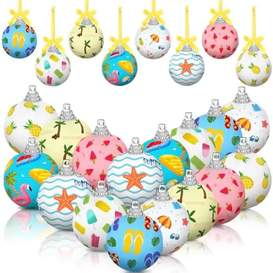 16 Pcs Summer Hanging Ornaments Hanging Hawaiian Style Ball Decoration Ice Cream Orange Juice Flamingo Sea Seahorse Style Ball for Summer Holiday Party Tree Decor(Beach) {1}