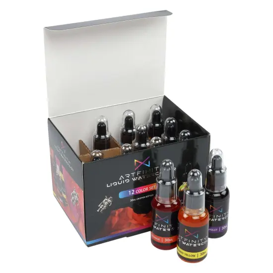 Artfinity Liquid Watercolor Paint 30 ml Bottles, Set of 12 Colors - Vibrant Dye-Based Liquid Watercolor w/ Glass Pipette, Fast-Drying, Fine Art Paint for Calligraphy, Airbrushing & Traditional Art {4}