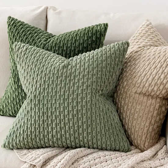Throw Pillow Covers Soft Corduroy Decorative Set of 2 Boho Striped Pillow Covers Pillowcases Farmhouse Home Decor for Couch Bed Sofa Living Room Spring 18x18 Inch Sage Green {4}