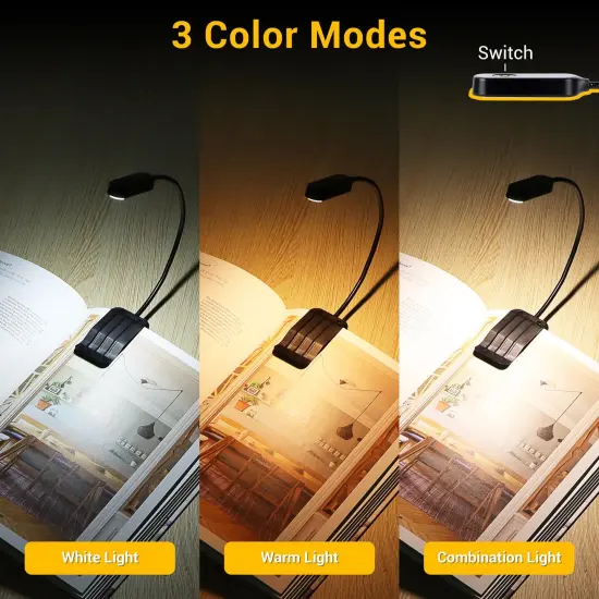 Book Light 2 Pack, Rechargeable Reading Lights for Books in Bed-Eye Caring 3 Colors, Stepless Dimming, 360&deg; Flexible Studying Small Desk Lamp, Lightweight Clip-on LED Night Light for Book Lovers, Kids {6}