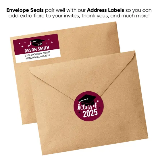 Big Dot of Happiness Class of 2025 Maroon Grad Party Envelope Seal Stickers, Round Circle Stickers to SealCards, Graduation Envelope Seals - 120 Count {6}
