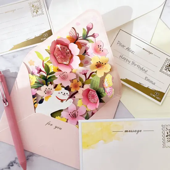 Wrapables 3D Pop Up Floral Greeting Card, Flower Bouquet Card for Mother's Day, Birthday, Anniversary, All Occasions, (Set of 2) Floral Bloom {5}