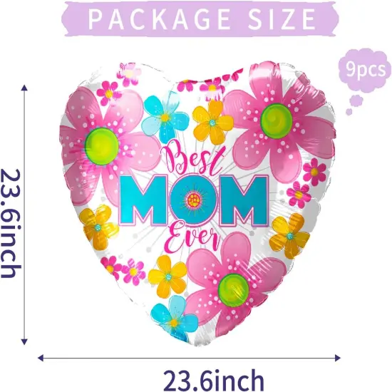 Mothers Day Balloons Kit 18'' Happy Mother’s Day Foil Balloons Flower Aluminum Balloons Set for Mothers Day Party Decoration Birthday Holiday Celebration Supplies (9Pcs) {2}