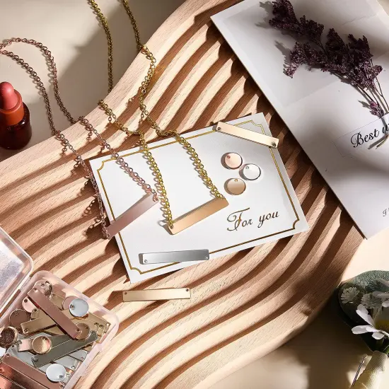 30 Pcs Metal Stamping Blank Tag Pendants for Jewelry Engraving includes 15 Rectangle Stamping Blank Bar Charms Brass Tag, 15 Round Blank Name Pendant for DIY Craft {3}