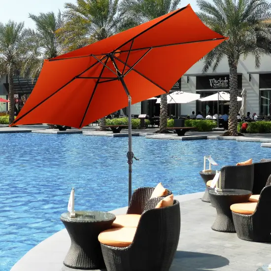 Costway 9FT Patio Umbrella Patio Market Steel Tilt W/ Crank Outdoor Yard Garden Orange {1}
