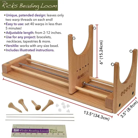 The Beadsmith Rick's Beading Loom, Two-Warp Loom, 13.5 x 3.75 x 4.5 inches, Wooden, Illustrated Instructions Included, Easy Assembly, Use to Create Necklace and Bracelet Designs {3}