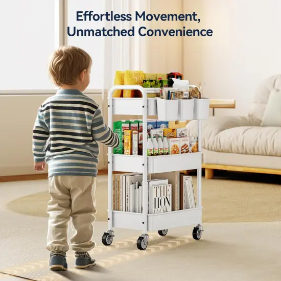 Metal 3 Tier Rolling Cart - Heavy Duty Utility Cart with Lockable Wheels {2}