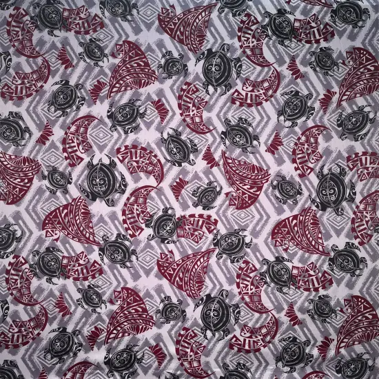 1 Yard Sea Turtles Polynesian Tattoo Fabric, 100% Rayon Poplin, 36in L x 45in W Aqua/Navy/Royal {7}