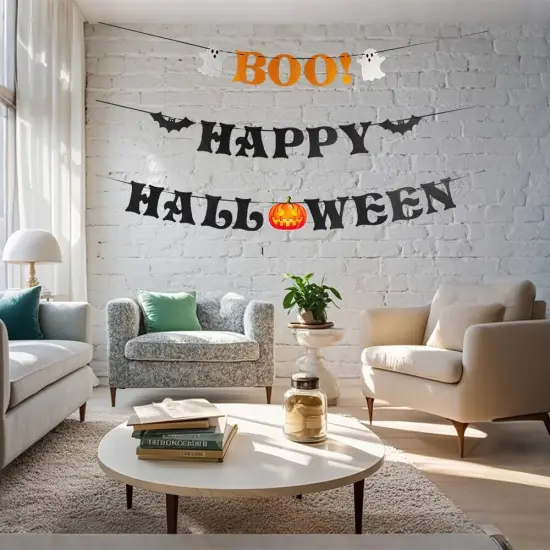 Pre-assembled Happy Halloween with Boo Banner {4}