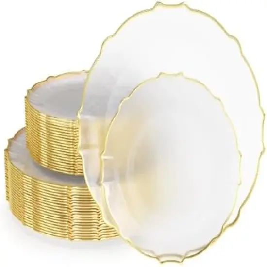 Trendables Plastic Plates for Party Fancy Plastic Dinner Plates For Guest 7.5 inch Dessert Plates & 10 Inch Thin Delicate Disposable Dinnerware Charger Plate Set {7}