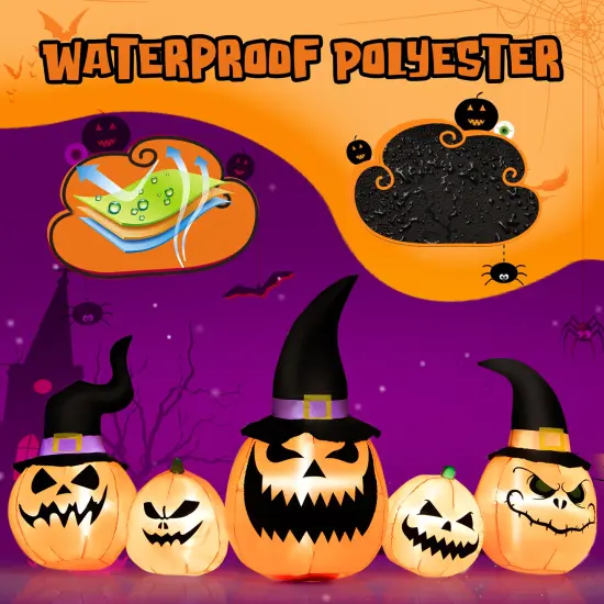 Costway 8 Ft Tall Inflatable Pumpkin Family Waterproof Halloween Yard Decoration w/LED Lights {2}