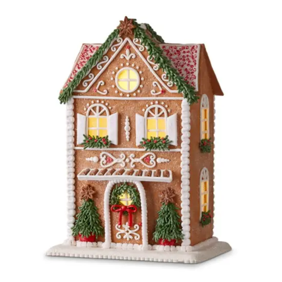 13" Lighted Gingerbread House with Trees {1}