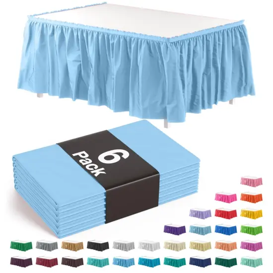Ruffle Disposable Table Skirt 14 Ft Long Pleated Table Skirts with Adhesive Strip &ndash; Fits 6ft+ Rectangle or Round Tables &ndash; Ideal for Birthday Parties, Gender Reveal, Baby Showers & Event Decorations 6 pack by Exquisite Ligh Blue {1}