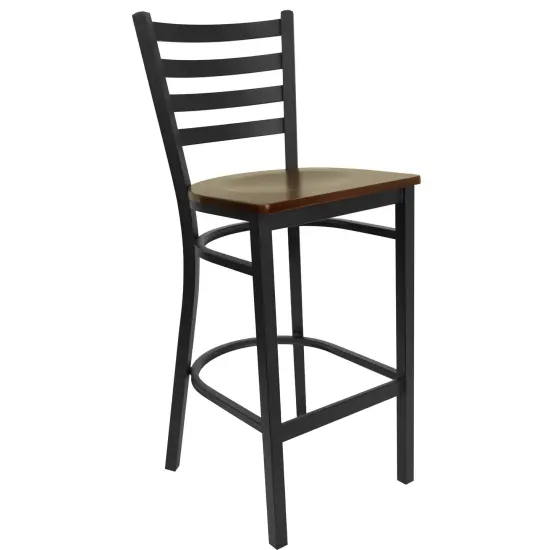 Emma and Oliver Ladder Back Metal Restaurant Dining Barstool Mahogany/BlackMetal {2}