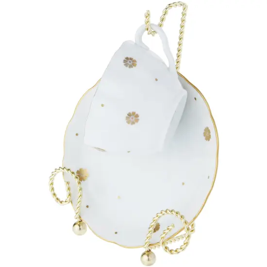 Bard's Scroll Twisted Gold-toned Cup and Saucer Stand, 6.5" H x 5" W x 2.5" D {5}