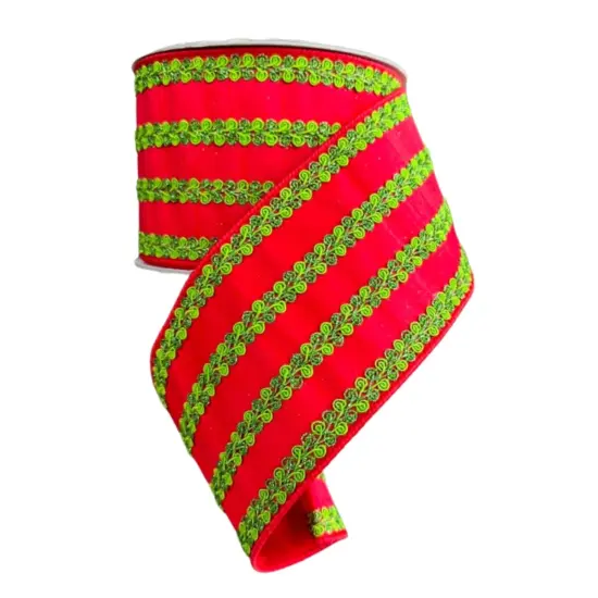 2.5" Carnival Swirls Ribbon: Red/Green (10 Yards) {3}