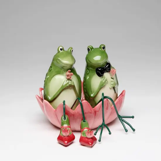 Ceramic Frogs Sitting In Water Lily Salt & Pepper Shakers, Wedding D&eacute;cor or Gift, Anniversary D&eacute;cor or Gift, Home Decor, Kitchen Decor {3}