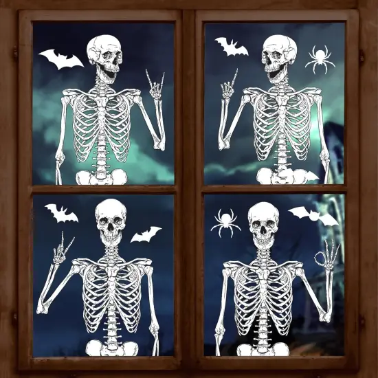 27Pcs Halloween Skeleton Window Stickers - 11.8 x 15.7 Inch - 4 Sheets {1}