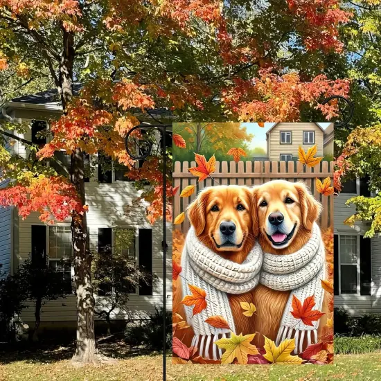 Fall Golden Retrievers Garden Flag(Fall Golden Retrievers) {2}