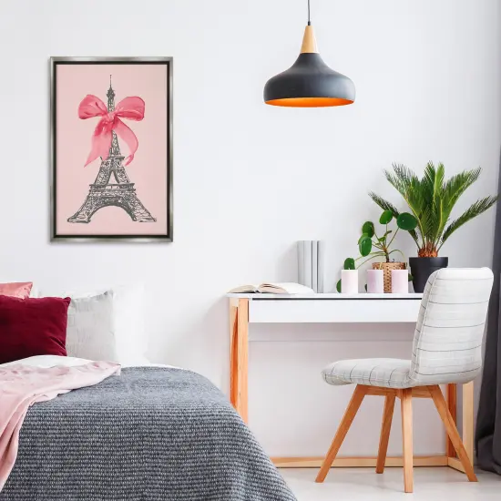 Stupell Industries Pink Bow on Eiffel Tower Framed Floater Canvas Wall Art Design by Lanie Loreth {2}