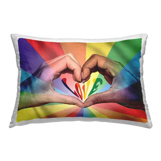 Rainbow Love Hands Symbol Outdoor Printed Pillow Design by Reinders, 14 x 7 x 20 {1}