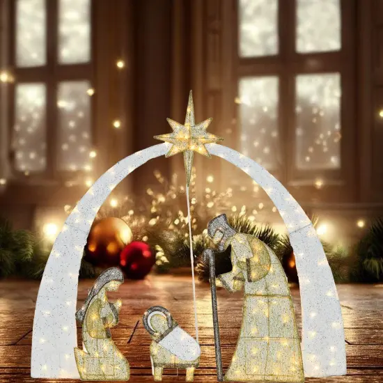 54 Inch Nativity Scene Decoration, Christ Birth Pre-Lit Display, Warm White LED 115L {6}