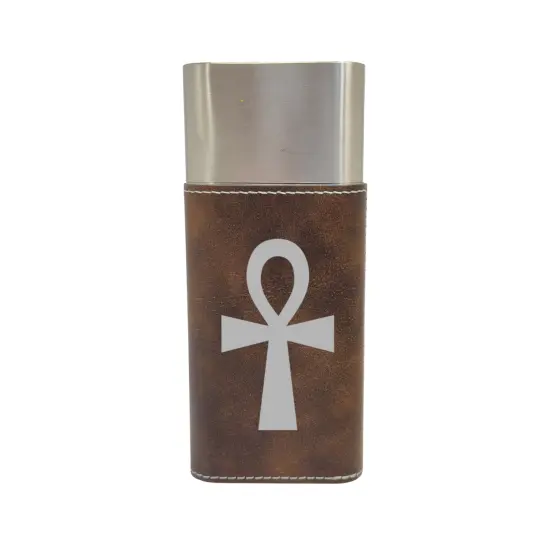 Cigar Case with Cutter - Key of Life Ankh - Leather Rustic/Silver {1}