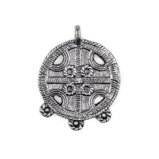 The Bead Chest Silver Circular Cross Tribal Baule Connector Pendant (39x50mm): African Tribal Metal Pendant for DIY Jewelry and Necklace {1}