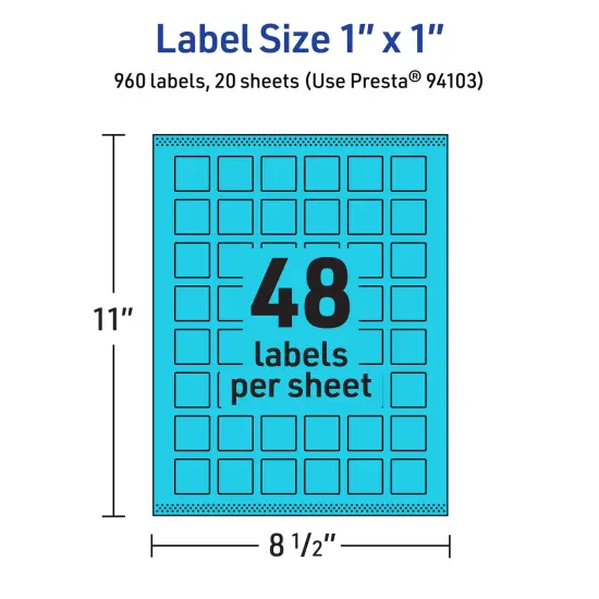 Avery Bright Blue Paper Labels, 1" x 1" Square {5}