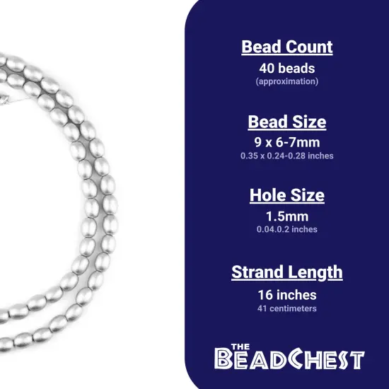The Bead Chest Silver Oval Natural Wood Beads (9x6mm): Organic Eco-Friendly Wooden Bead Strand for DIY Jewelry, Crafts, Necklace and Bracelet Making {4}