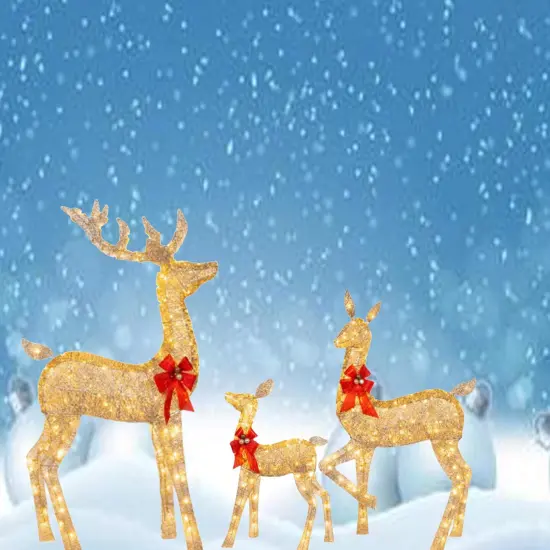 Handwoven Champagne Holiday Deer Family for Rustic Christmas Decorations 63" + 52" + 37" {4}