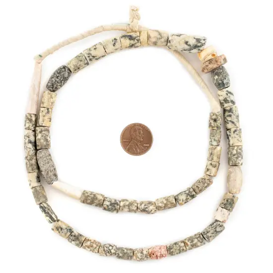 The Bead Chest Ancient Beige Cylindrical Mali Granite Beads 11mm African Brown Cylinder Stone Large Hole 28 Inch Strand Handmade {2}