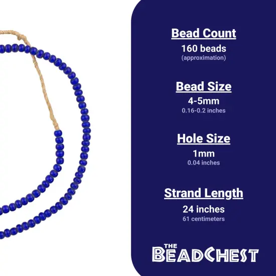 The Bead Chest White Heart Beads - Full Strand of Glass African Trade Beads (4mm, Blue) {4}