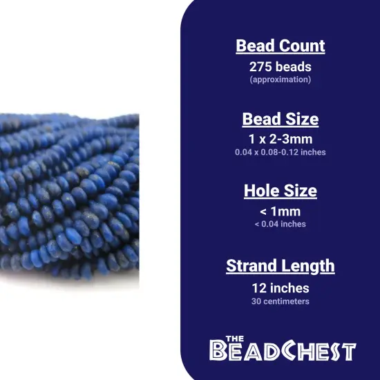 The Bead Chest Tiny Lapis Lazuli Heishi Beads 2mm Afghanistan Blue Gemstone 12 Inch Strand {3}