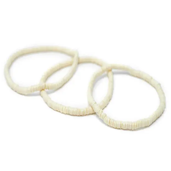 The Bead Chest Boho Stretch Bracelet, Pastel Yellow - Stackable African Vinyl Heishi, Unisex for Men & Women {3}