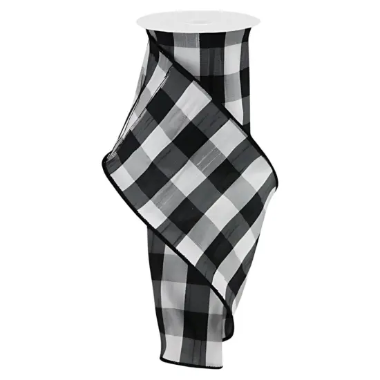 4" Faux Dupioni Check Ribbon: Black & White (10 Yards) {1}